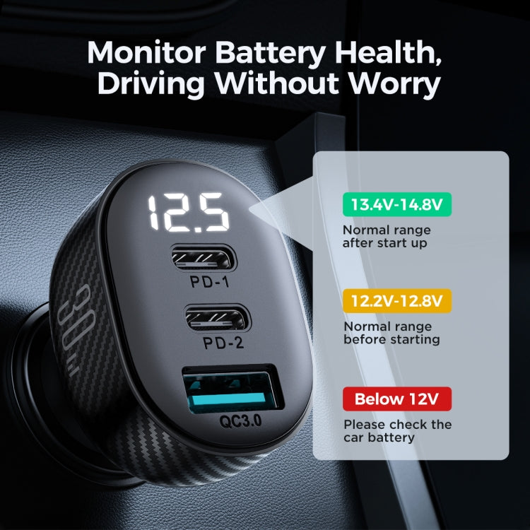 JOYROOM JR-CCD04 30W Dual PD + QC3.0 Ports Digital Display Car Charger(Black) - Car Charger by JOYROOM | Online Shopping South Africa | PMC Jewellery | Buy Now Pay Later Mobicred