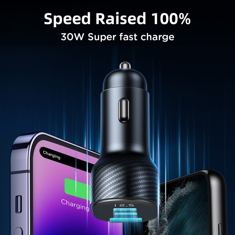 JOYROOM JR-CCD04 30W Dual PD + QC3.0 Ports Digital Display Car Charger(Black) - Car Charger by JOYROOM | Online Shopping South Africa | PMC Jewellery | Buy Now Pay Later Mobicred