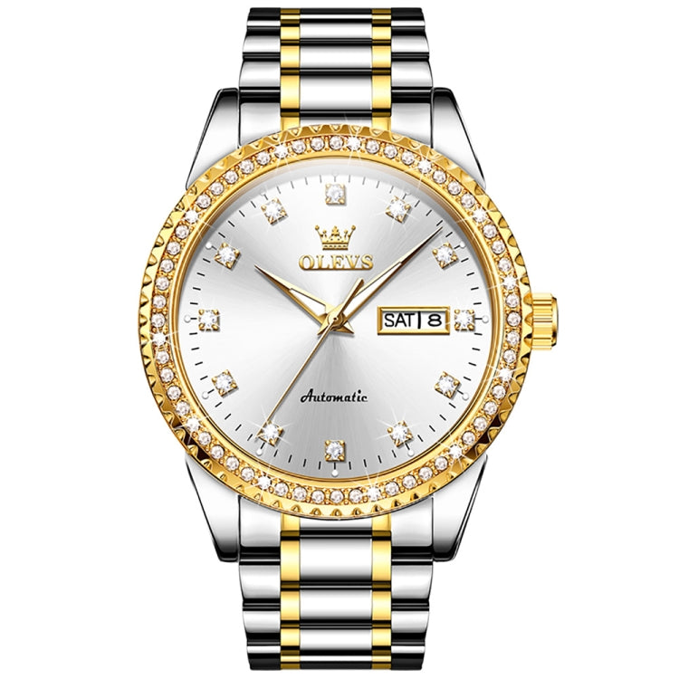 OLEVS 7003 Men Multifunctional Waterproof Mechanical Watch(Gold + White) - Metal Strap Watches by OLEVS | Online Shopping South Africa | PMC Jewellery | Buy Now Pay Later Mobicred