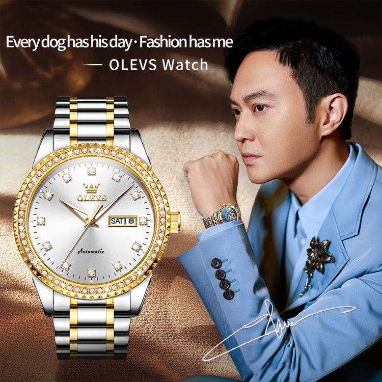 OLEVS 7003 Men Multifunctional Waterproof Mechanical Watch(Gold + White) - Metal Strap Watches by OLEVS | Online Shopping South Africa | PMC Jewellery | Buy Now Pay Later Mobicred