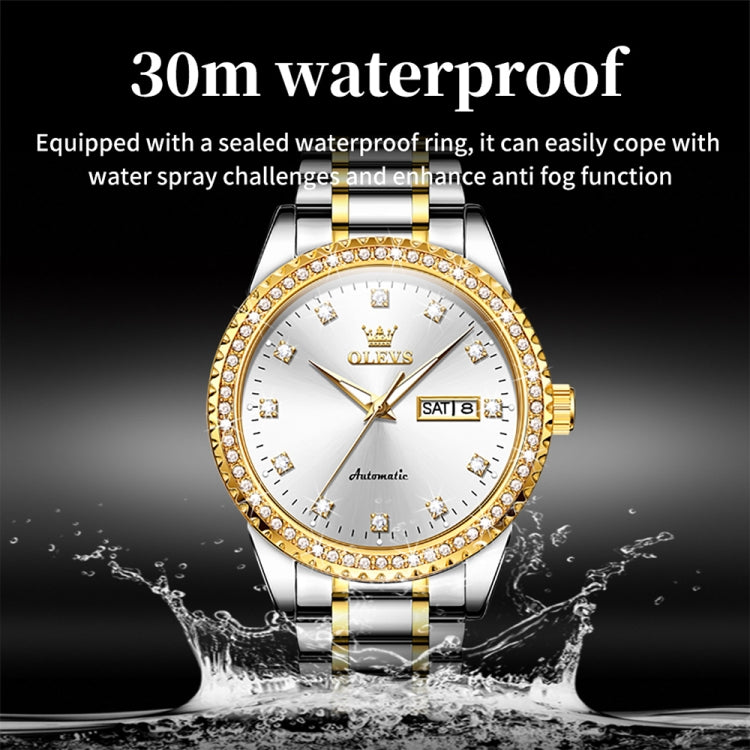 OLEVS 7003 Men Multifunctional Waterproof Mechanical Watch(Gold + White) - Metal Strap Watches by OLEVS | Online Shopping South Africa | PMC Jewellery | Buy Now Pay Later Mobicred