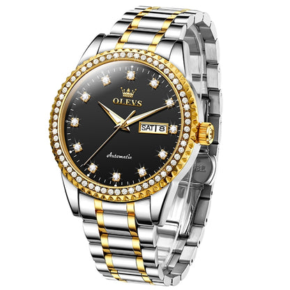 OLEVS 7003 Men Multifunctional Waterproof Mechanical Watch(Gold + Black) - Metal Strap Watches by OLEVS | Online Shopping South Africa | PMC Jewellery | Buy Now Pay Later Mobicred