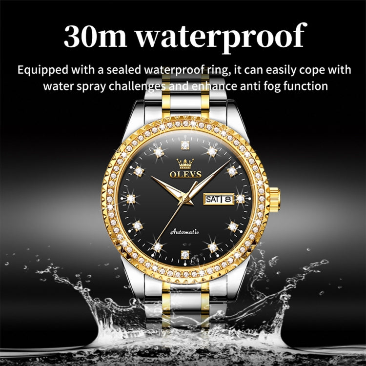 OLEVS 7003 Men Multifunctional Waterproof Mechanical Watch(Gold + Black) - Metal Strap Watches by OLEVS | Online Shopping South Africa | PMC Jewellery | Buy Now Pay Later Mobicred