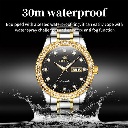 OLEVS 7003 Men Multifunctional Waterproof Mechanical Watch(Gold + Black) - Metal Strap Watches by OLEVS | Online Shopping South Africa | PMC Jewellery | Buy Now Pay Later Mobicred