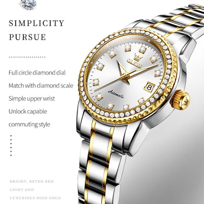 OLEVS 7003 Women Multifunctional Waterproof Mechanical Watch(Gold + White) - Metal Strap Watches by OLEVS | Online Shopping South Africa | PMC Jewellery | Buy Now Pay Later Mobicred