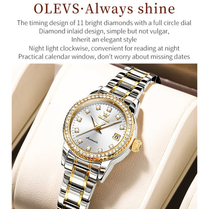 OLEVS 7003 Women Multifunctional Waterproof Mechanical Watch(Gold + White) - Metal Strap Watches by OLEVS | Online Shopping South Africa | PMC Jewellery | Buy Now Pay Later Mobicred