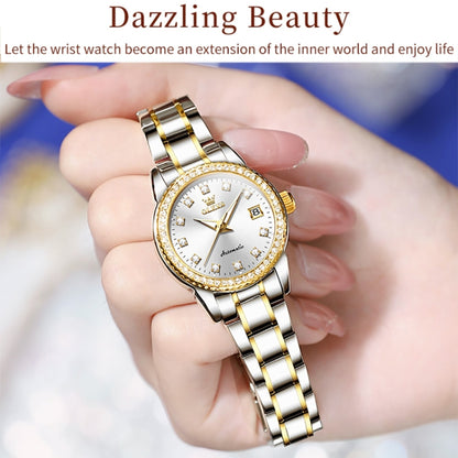 OLEVS 7003 Women Multifunctional Waterproof Mechanical Watch(Gold + White) - Metal Strap Watches by OLEVS | Online Shopping South Africa | PMC Jewellery | Buy Now Pay Later Mobicred