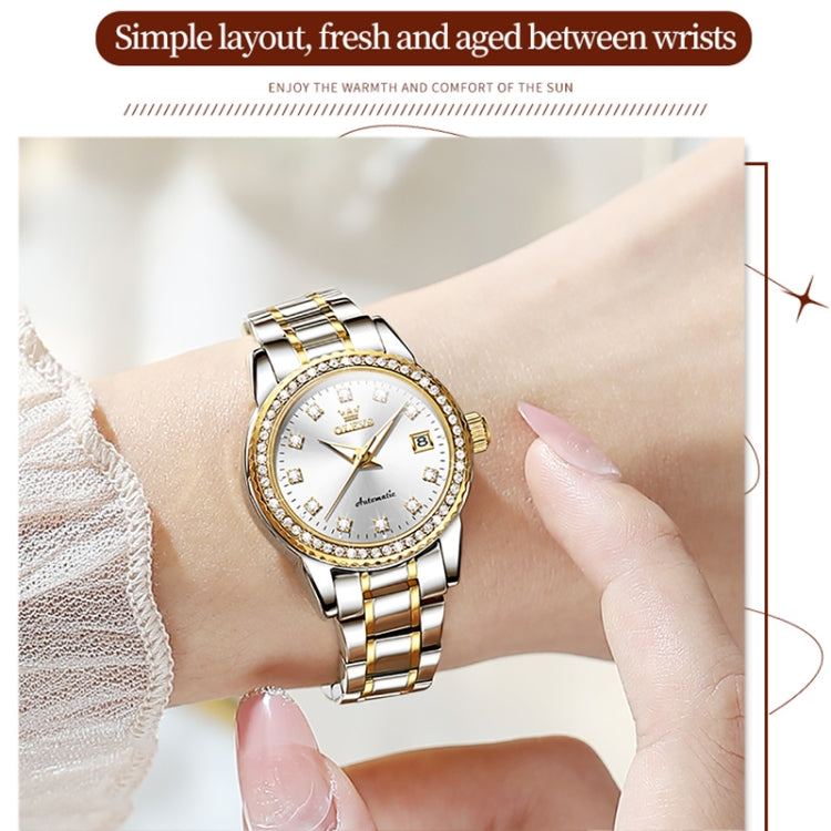 OLEVS 7003 Women Multifunctional Waterproof Mechanical Watch(Gold + White) - Metal Strap Watches by OLEVS | Online Shopping South Africa | PMC Jewellery | Buy Now Pay Later Mobicred