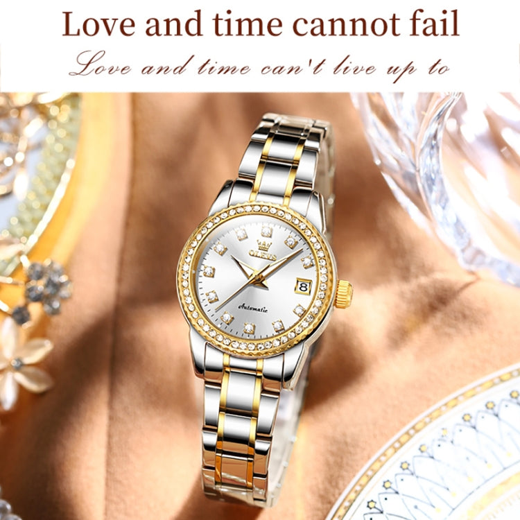 OLEVS 7003 Women Multifunctional Waterproof Mechanical Watch(Gold + White) - Metal Strap Watches by OLEVS | Online Shopping South Africa | PMC Jewellery | Buy Now Pay Later Mobicred