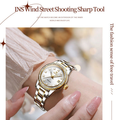 OLEVS 7003 Women Multifunctional Waterproof Mechanical Watch(Gold + White) - Metal Strap Watches by OLEVS | Online Shopping South Africa | PMC Jewellery | Buy Now Pay Later Mobicred