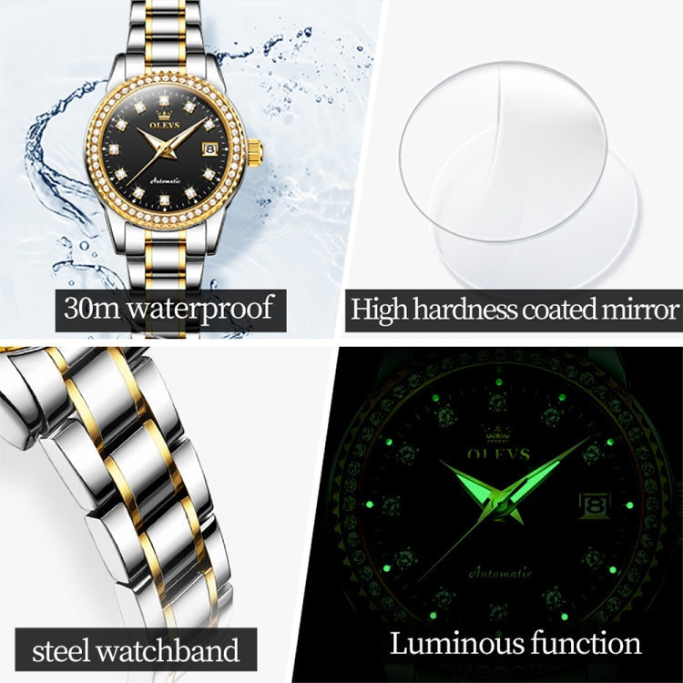 OLEVS 7003 Women Multifunctional Waterproof Mechanical Watch(Gold + Black) - Metal Strap Watches by OLEVS | Online Shopping South Africa | PMC Jewellery | Buy Now Pay Later Mobicred