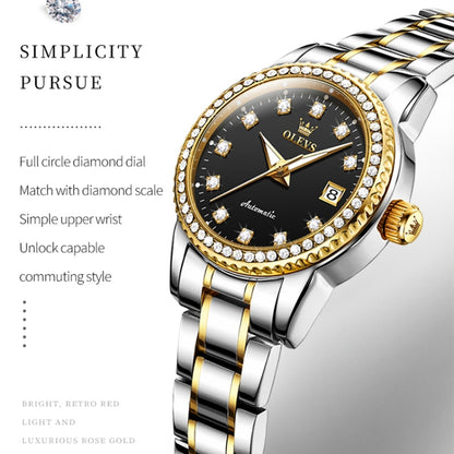 OLEVS 7003 Women Multifunctional Waterproof Mechanical Watch(Gold + Black) - Metal Strap Watches by OLEVS | Online Shopping South Africa | PMC Jewellery | Buy Now Pay Later Mobicred