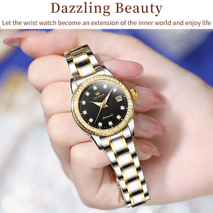 OLEVS 7003 Women Multifunctional Waterproof Mechanical Watch(Gold + Black) - Metal Strap Watches by OLEVS | Online Shopping South Africa | PMC Jewellery | Buy Now Pay Later Mobicred