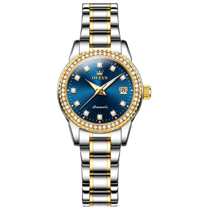 OLEVS 7003 Women Multifunctional Waterproof Mechanical Watch(Gold + Blue) - Metal Strap Watches by OLEVS | Online Shopping South Africa | PMC Jewellery | Buy Now Pay Later Mobicred