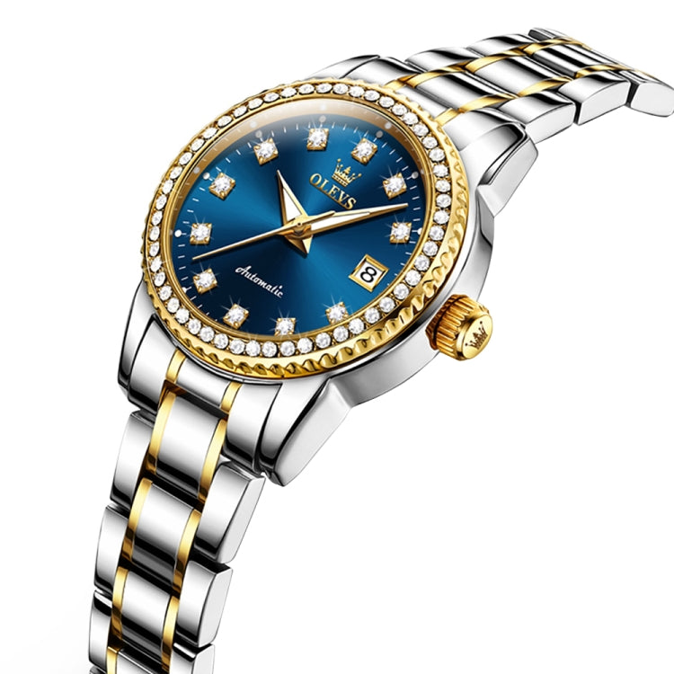 OLEVS 7003 Women Multifunctional Waterproof Mechanical Watch(Gold + Blue) - Metal Strap Watches by OLEVS | Online Shopping South Africa | PMC Jewellery | Buy Now Pay Later Mobicred