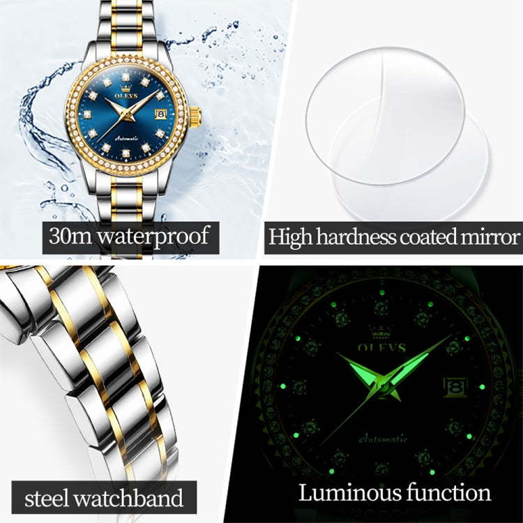 OLEVS 7003 Women Multifunctional Waterproof Mechanical Watch(Gold + Blue) - Metal Strap Watches by OLEVS | Online Shopping South Africa | PMC Jewellery | Buy Now Pay Later Mobicred