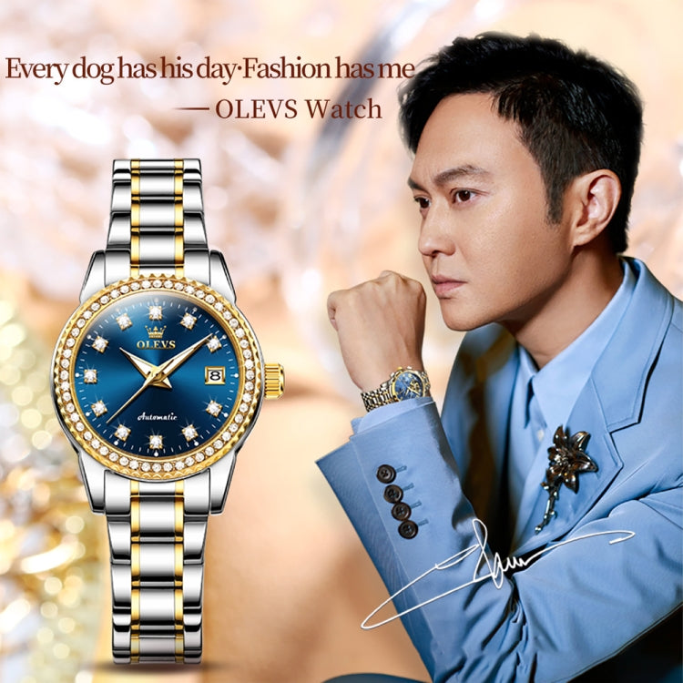 OLEVS 7003 Women Multifunctional Waterproof Mechanical Watch(Gold + Blue) - Metal Strap Watches by OLEVS | Online Shopping South Africa | PMC Jewellery | Buy Now Pay Later Mobicred