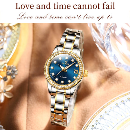 OLEVS 7003 Women Multifunctional Waterproof Mechanical Watch(Gold + Blue) - Metal Strap Watches by OLEVS | Online Shopping South Africa | PMC Jewellery | Buy Now Pay Later Mobicred