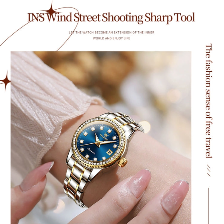 OLEVS 7003 Women Multifunctional Waterproof Mechanical Watch(Gold + Blue) - Metal Strap Watches by OLEVS | Online Shopping South Africa | PMC Jewellery | Buy Now Pay Later Mobicred