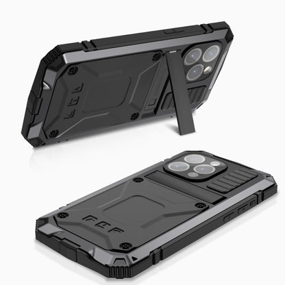 For iPhone 15 Pro Max R-JUST Shockproof Life Waterproof Dust-proof Metal + Silicone Phone Case with Holder(Black) - iPhone 15 Pro Max Cases by R-JUST | Online Shopping South Africa | PMC Jewellery | Buy Now Pay Later Mobicred