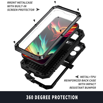 For iPhone 15 Pro Max R-JUST Shockproof Life Waterproof Dust-proof Metal + Silicone Phone Case with Holder(Black) - iPhone 15 Pro Max Cases by R-JUST | Online Shopping South Africa | PMC Jewellery | Buy Now Pay Later Mobicred