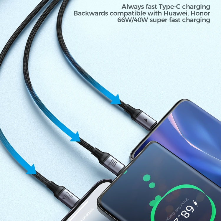 JOYROOM A21 100W USB to 8 Pin+Type-C+Micro USB 3 in 1 Charging Cable, Length: 1.2m(Black) - Multifunction Cable by JOYROOM | Online Shopping South Africa | PMC Jewellery | Buy Now Pay Later Mobicred