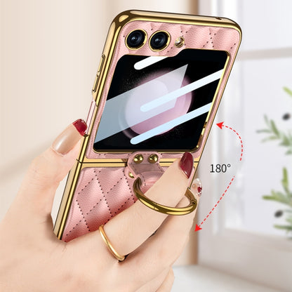 For Samsung Galaxy Z Flip5 GKK Integrated Plating Diamond Texture PU Phone Case with Ring(Pink) - Galaxy Z Flip5 Cases by GKK | Online Shopping South Africa | PMC Jewellery