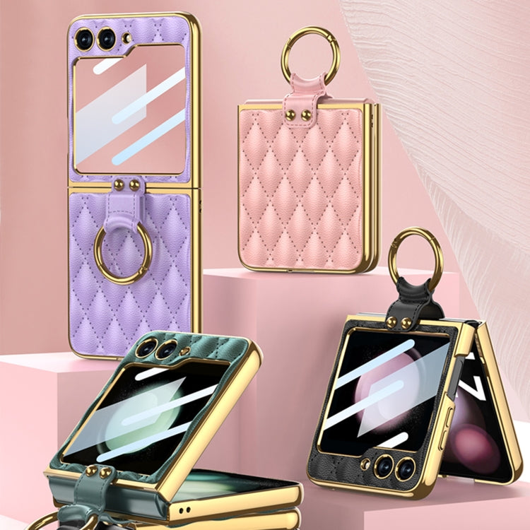 For Samsung Galaxy Z Flip5 GKK Integrated Plating Diamond Texture PU Phone Case with Ring(Purple) - free shipping - PMC TechLife - Order now!