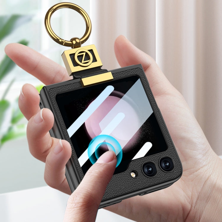 For Samsung Galaxy Z Flip5 GKK Ultra-thin Z Ring Holder Leather Phone Case(Black) - Galaxy Z Flip5 Cases by GKK | Online Shopping South Africa | PMC TechLife | Buy Now Pay Later Mobicred