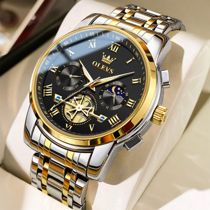 OLEVS 2859 Men Multifunctional Luminous Waterproof Quartz Watch(Black + Gold) - Metal Strap Watches by OLEVS | Online Shopping South Africa | PMC Jewellery | Buy Now Pay Later Mobicred