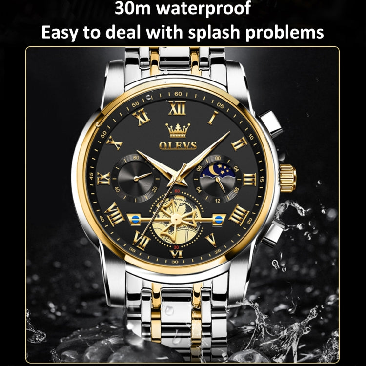 OLEVS 2859 Men Multifunctional Luminous Waterproof Quartz Watch(Black + Gold) - Metal Strap Watches by OLEVS | Online Shopping South Africa | PMC Jewellery | Buy Now Pay Later Mobicred