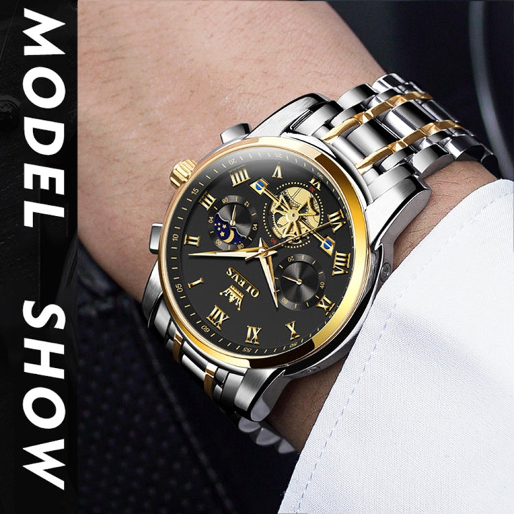 OLEVS 2859 Men Multifunctional Luminous Waterproof Quartz Watch(Black + Gold) - Metal Strap Watches by OLEVS | Online Shopping South Africa | PMC Jewellery | Buy Now Pay Later Mobicred