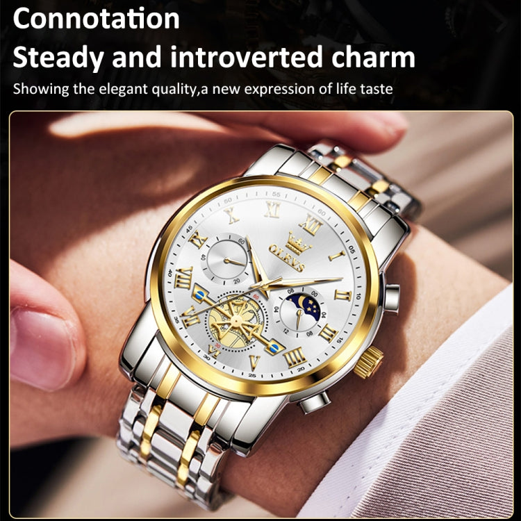 OLEVS 2859 Men Multifunctional Luminous Waterproof Quartz Watch(White + Gold) - Metal Strap Watches by OLEVS | Online Shopping South Africa | PMC Jewellery | Buy Now Pay Later Mobicred