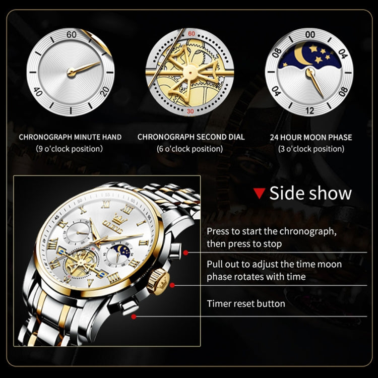 OLEVS 2859 Men Multifunctional Luminous Waterproof Quartz Watch(White + Gold) - Metal Strap Watches by OLEVS | Online Shopping South Africa | PMC Jewellery | Buy Now Pay Later Mobicred