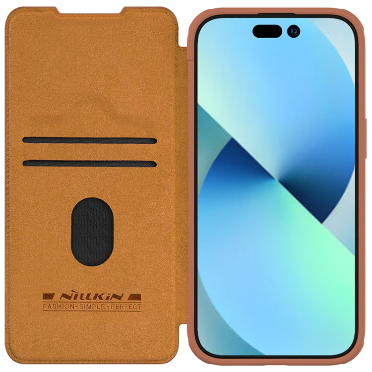 For iPhone 15 NILLKIN QIN Series Pro Sliding Camera Cover Design Leather Phone Case(Brown) - iPhone 15 Cases by NILLKIN | Online Shopping South Africa | PMC Jewellery