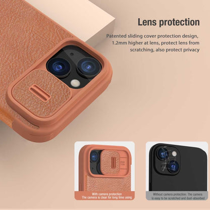 For iPhone 15 NILLKIN QIN Series Pro Sliding Camera Cover Design Leather Phone Case(Brown) - iPhone 15 Cases by NILLKIN | Online Shopping South Africa | PMC Jewellery