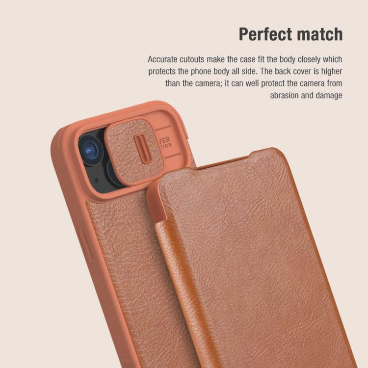 For iPhone 15 NILLKIN QIN Series Pro Sliding Camera Cover Design Leather Phone Case(Brown) - iPhone 15 Cases by NILLKIN | Online Shopping South Africa | PMC Jewellery