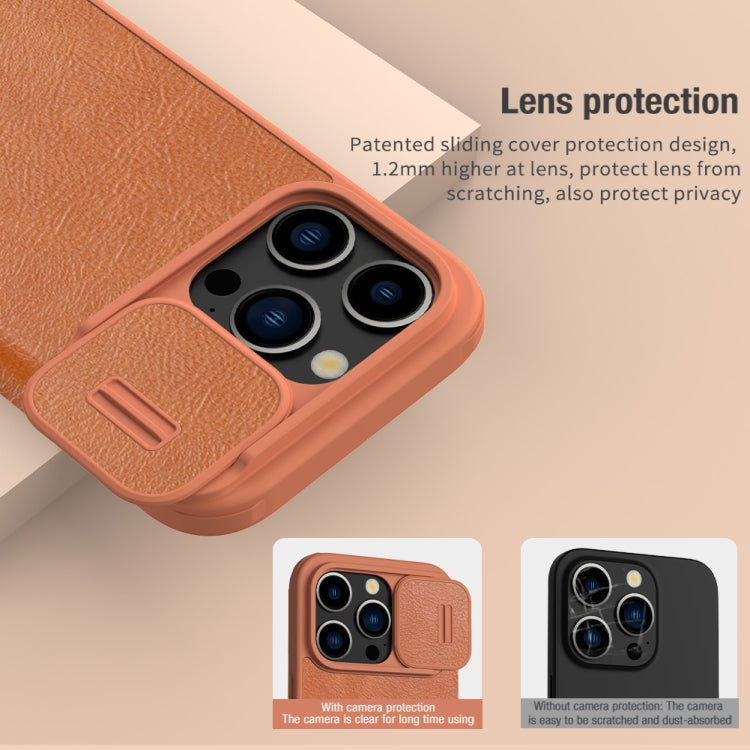 For iPhone 15 Pro Max NILLKIN QIN Series Pro Sliding Camera Cover Design Leather Phone Case(Brown) - iPhone 15 Pro Max Cases by NILLKIN | Online Shopping South Africa | PMC Jewellery