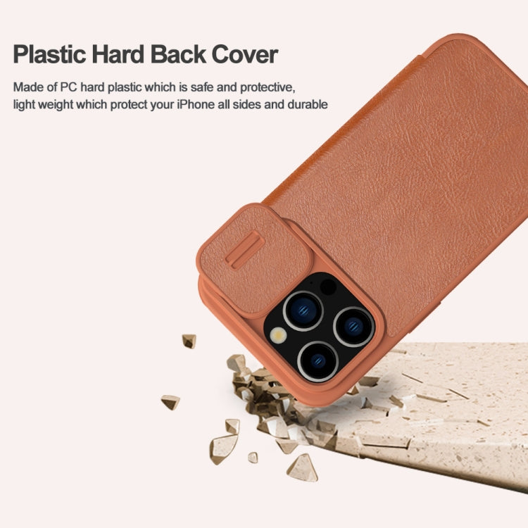 For iPhone 15 Pro Max NILLKIN QIN Series Pro Sliding Camera Cover Design Leather Phone Case(Brown) - iPhone 15 Pro Max Cases by NILLKIN | Online Shopping South Africa | PMC Jewellery