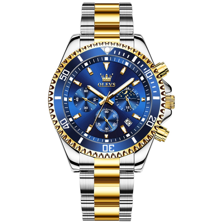 OLEVS 2870 Men Multifunctional Chronograph Three Eyes Waterproof Quartz Watch(Blue + Gold) - Metal Strap Watches by OLEVS | Online Shopping South Africa | PMC Jewellery