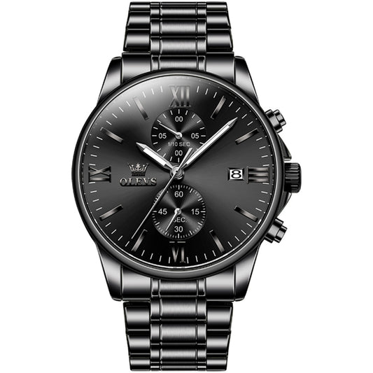 OLEVS 2886 Men Sports Chronograph Waterproof Luminous Quartz Watch(Black Silver Steel Strip) - Metal Strap Watches by OLEVS | Online Shopping South Africa | PMC Jewellery | Buy Now Pay Later Mobicred