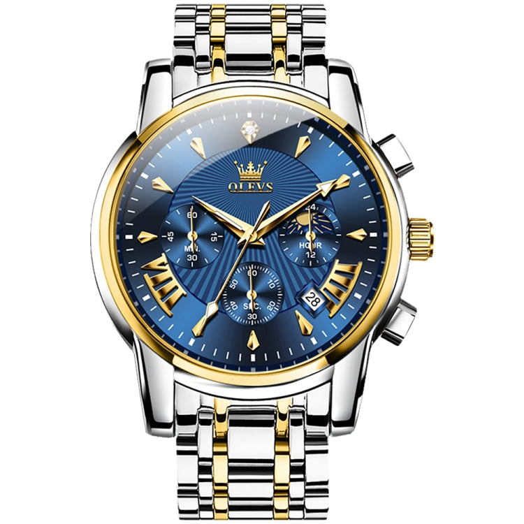 OLEVS 2892 Men Multifunctional Business Waterproof Quartz Watch(Blue + Gold) - Metal Strap Watches by OLEVS | Online Shopping South Africa | PMC Jewellery