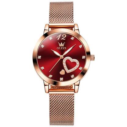 OLEVS 5189 Women Heart Shape Waterproof Quartz Watch(Red) - Metal Strap Watches by OLEVS | Online Shopping South Africa | PMC Jewellery | Buy Now Pay Later Mobicred