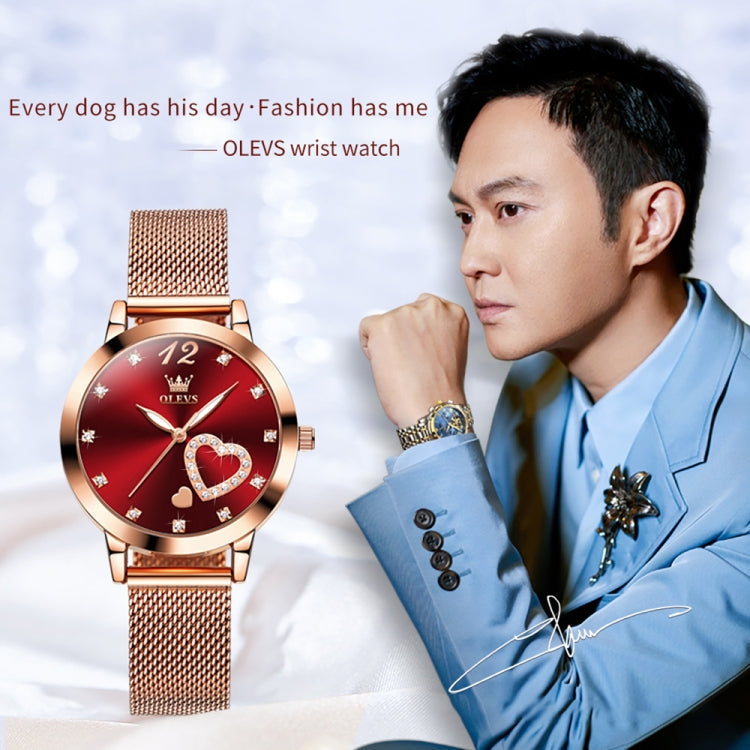 OLEVS 5189 Women Heart Shape Waterproof Quartz Watch(Red) - Metal Strap Watches by OLEVS | Online Shopping South Africa | PMC Jewellery | Buy Now Pay Later Mobicred