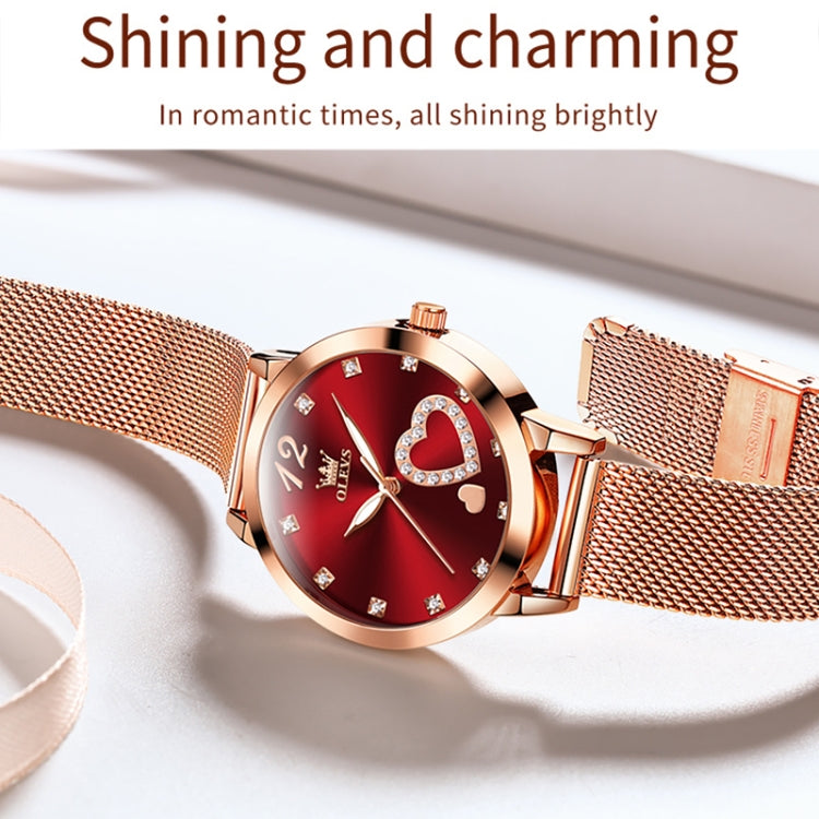 OLEVS 5189 Women Heart Shape Waterproof Quartz Watch(Red) - Metal Strap Watches by OLEVS | Online Shopping South Africa | PMC Jewellery | Buy Now Pay Later Mobicred