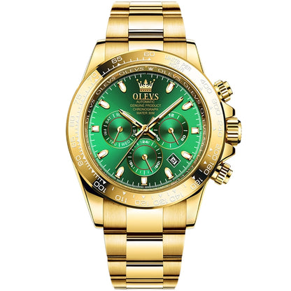 OLEVS 6638 Men Multifunctional Luminous Waterproof Mechanical Watch(Green) - Metal Strap Watches by OLEVS | Online Shopping South Africa | PMC Jewellery | Buy Now Pay Later Mobicred