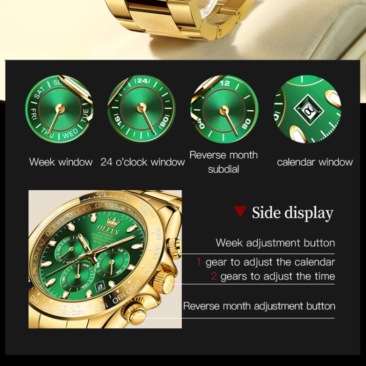 OLEVS 6638 Men Multifunctional Luminous Waterproof Mechanical Watch(Green) - Metal Strap Watches by OLEVS | Online Shopping South Africa | PMC Jewellery | Buy Now Pay Later Mobicred