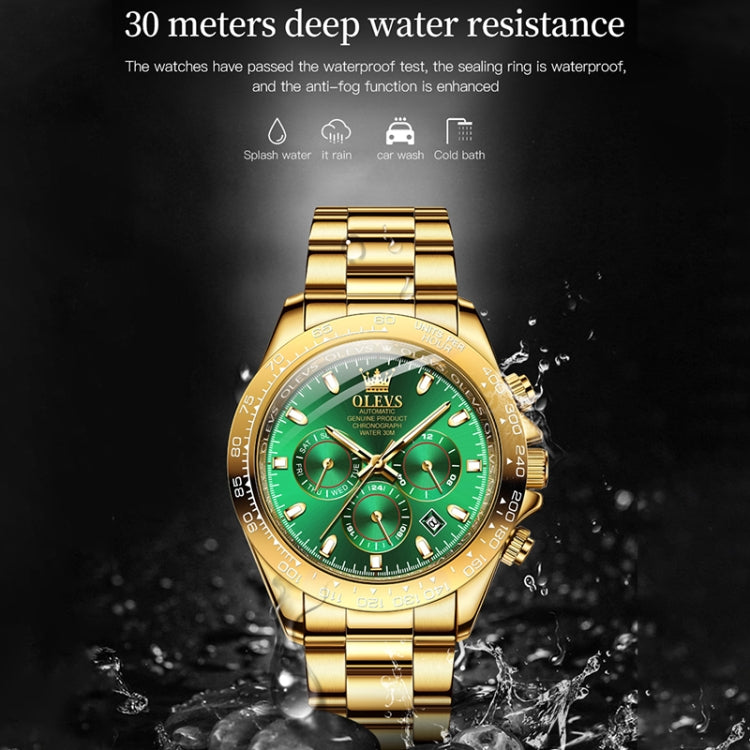 OLEVS 6638 Men Multifunctional Luminous Waterproof Mechanical Watch(Green) - Metal Strap Watches by OLEVS | Online Shopping South Africa | PMC Jewellery | Buy Now Pay Later Mobicred