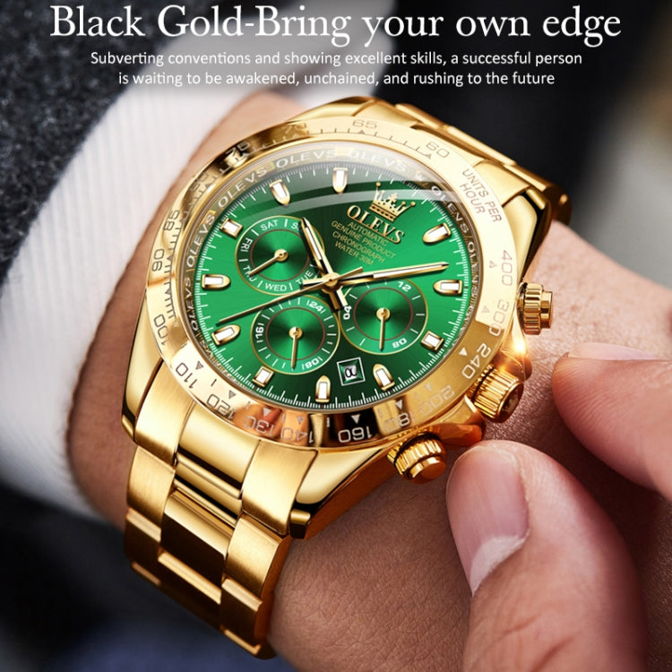 OLEVS 6638 Men Multifunctional Luminous Waterproof Mechanical Watch(Green) - Metal Strap Watches by OLEVS | Online Shopping South Africa | PMC Jewellery | Buy Now Pay Later Mobicred