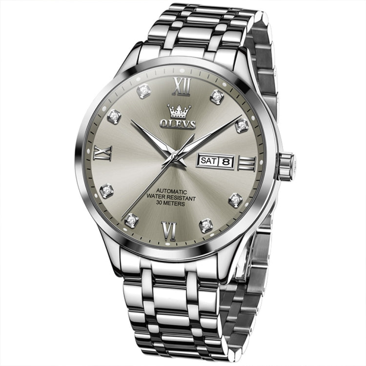 OLEVS 9946 Men Diamond Roman Scale Waterproof Quartz Watch(Grey + Silver) - Metal Strap Watches by OLEVS | Online Shopping South Africa | PMC Jewellery | Buy Now Pay Later Mobicred